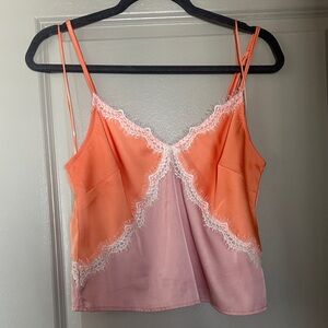 Orange and Pink Lace Trim Cami Top